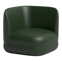 Matte dark green armchair with smooth, rounded edges for a modern aesthetic. Perfect for contemporary interiors.