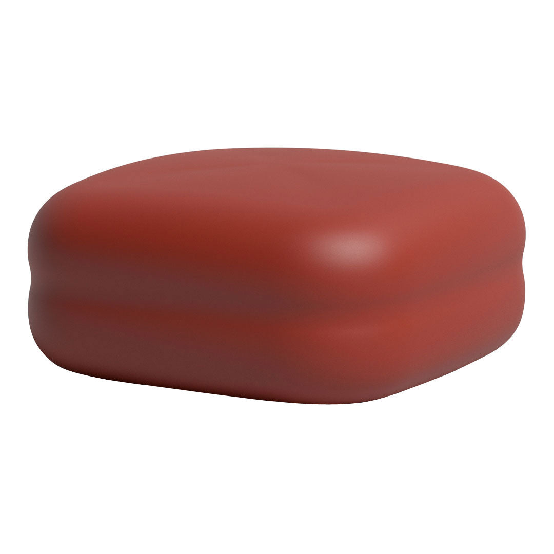 Rust-colored, smooth, rounded storage box with a minimalist design. Ideal for modern decor.