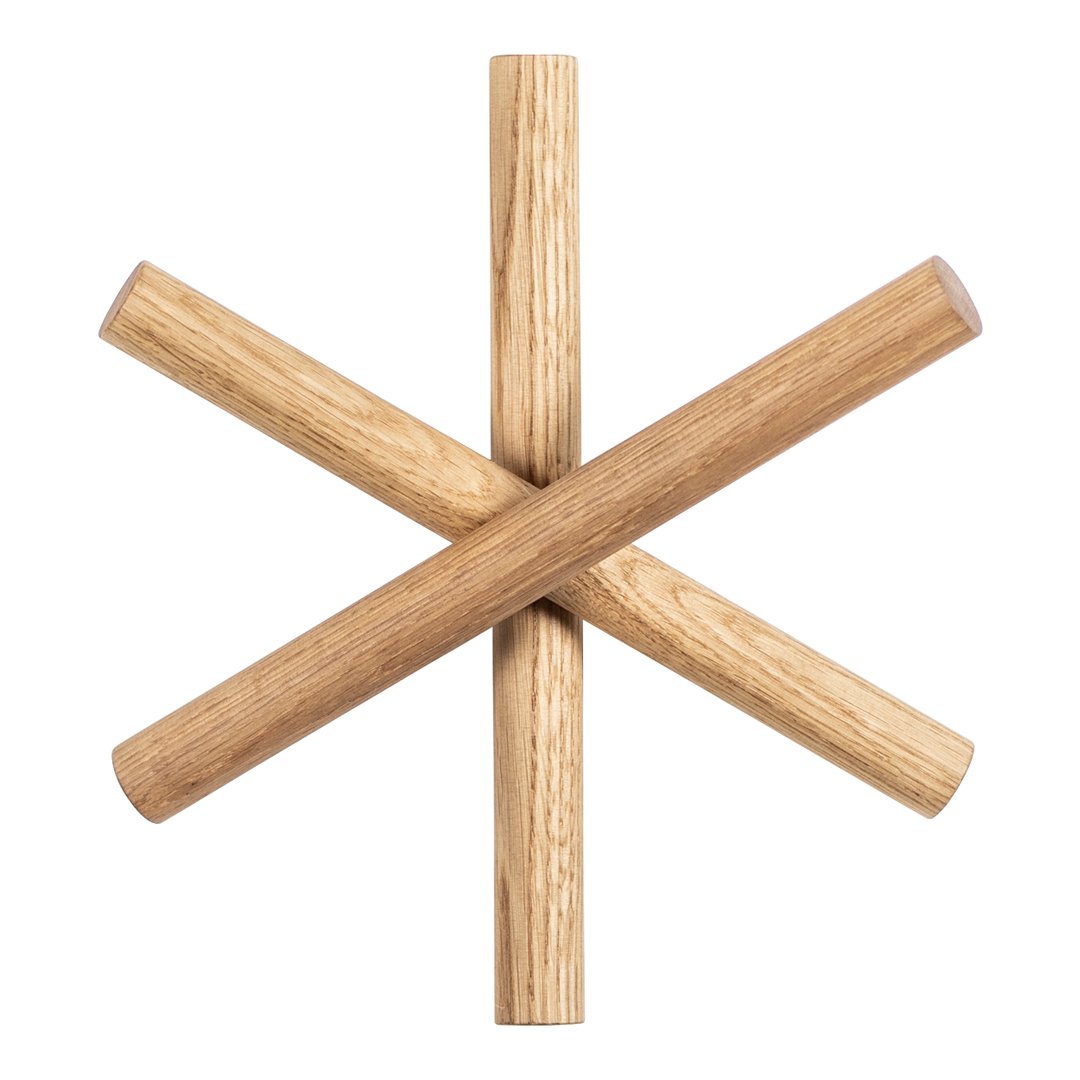 Natural oak wooden sticks arranged in a star pattern, showcasing a warm, earthy tone.
