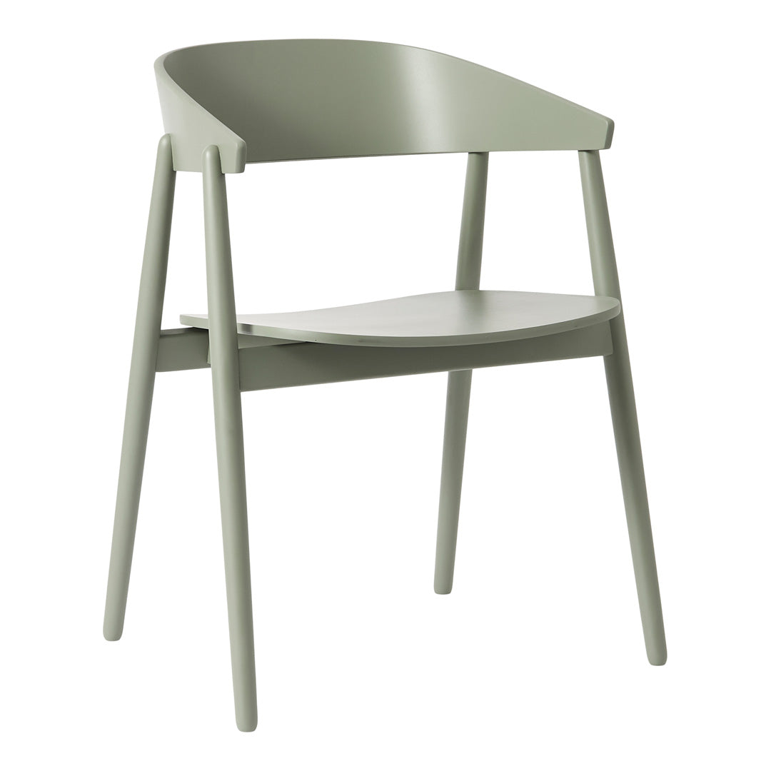 Light green minimalist chair with smooth, modern lines and a sleek design, perfect for contemporary decor.