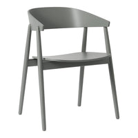Sleek gray chair with a minimalist design, featuring a smooth surface and elegant, curved backrest.