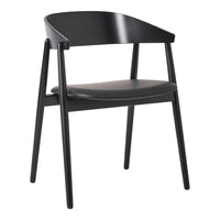Sleek black chair with a modern design, featuring a smooth matte finish and minimalist style. Ideal for contemporary spaces.