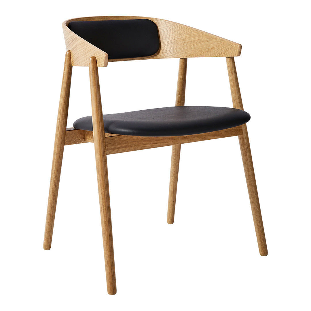 Light oak wood chair with a sleek black seat and backrest, showcasing a modern, minimalistic design.