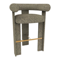 Textured grey bar stool with a unique speckled pattern and natural wood accent. Perfect for modern interiors.