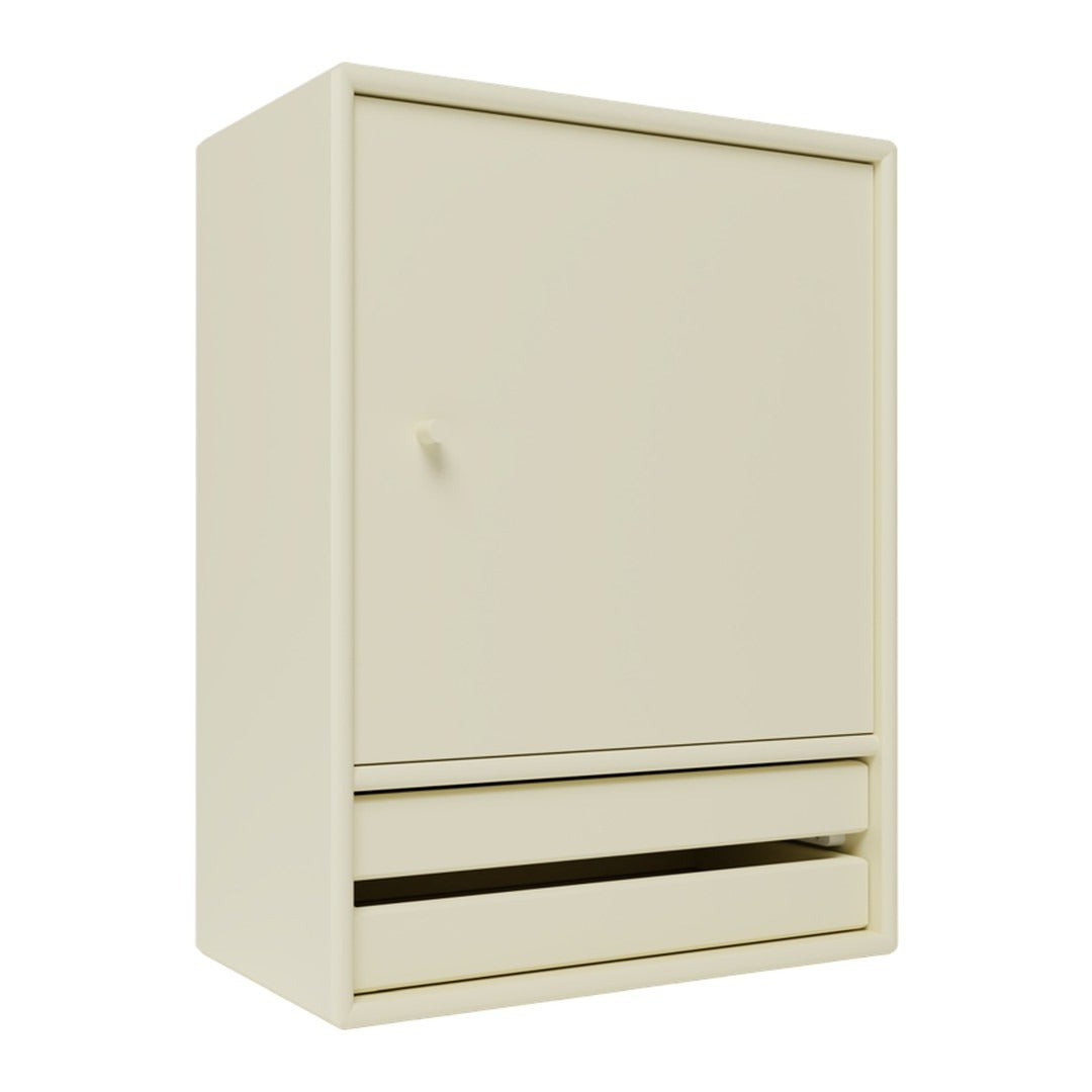 Cream-colored cabinet with a minimalist design featuring a flat surface and a sleek drawer. Perfect for modern decor.