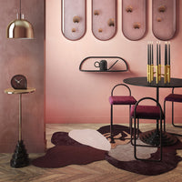 Stylish rug featuring abstract patterns in deep burgundy, soft taupe, and warm cream, perfect for modern decor.