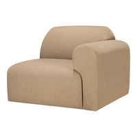 Beige upholstered chair with a smooth, textured fabric and minimalist design, perfect for modern interiors.