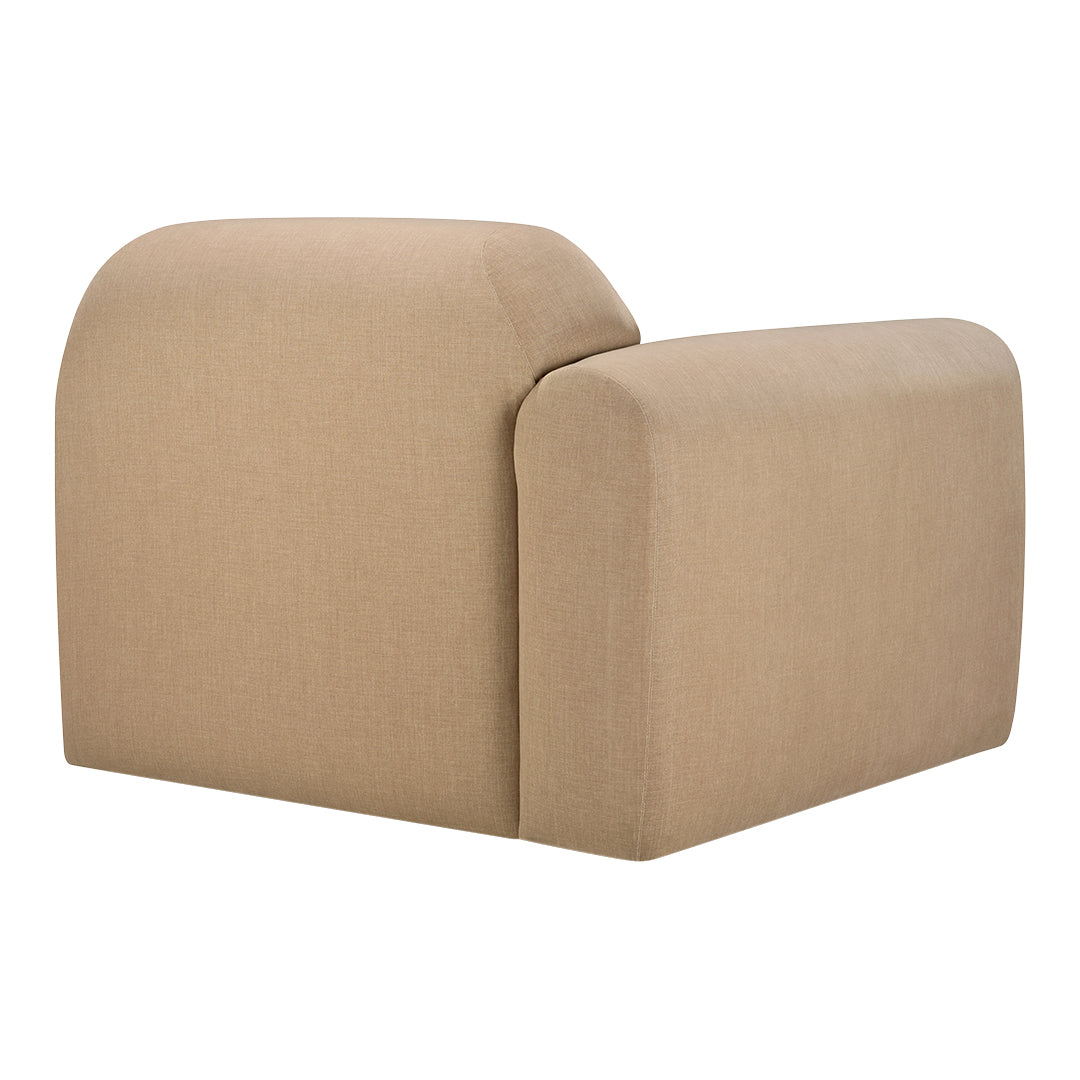Beige sofa section with a modern, minimalist design and textured fabric pattern for stylish decor.
