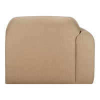 Beige upholstered couch with a smooth, textured fabric and rounded edges, perfect for contemporary interiors.