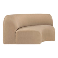 Curved sofa in a soft beige fabric with subtle texture, ideal for modern and minimalist interiors.