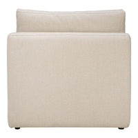 Cream-colored upholstered chair with a smooth, minimalist design and no visible patterns.