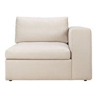 Beige upholstered corner sofa with a modern design and subtle texture, perfect for stylish living spaces.