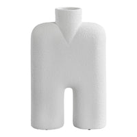 Textured white vase with a modern human figure design and minimalist aesthetic. Perfect for contemporary decor.