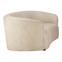 Beige curved sofa with a luxurious, textured fabric and a modern, minimalist design. Ideal for stylish interiors.