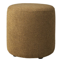 Round, textured stool in warm brown with a subtle woven pattern, perfect for cozy interiors.