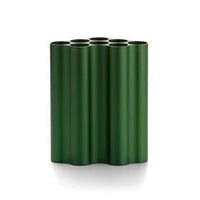 Green cylindrical vase with a sleek, modern design featuring a wavy pattern and smooth finish.
