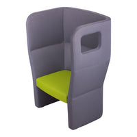 Gray and lime green modern chair with a minimalist design and unique silhouette, perfect for contemporary spaces.