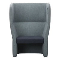 Stylish gray high-back chair with a dark navy seat, featuring a modern, minimalist design.