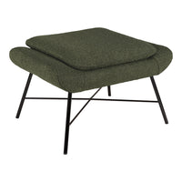 Green textured ottoman with a stylish black metal frame, featuring a cozy, layered cushion design.