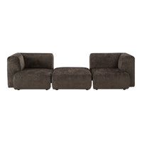 Stylish modular sofa in soft brown fabric with a smooth, textured finish, perfect for modern interiors.