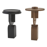 Black and brown modern side tables featuring sleek, minimalist designs with smooth surfaces and geometric shapes.