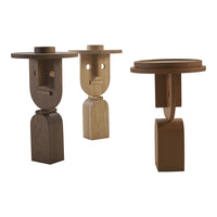 Wooden side tables in natural wood tones: light beige, dark walnut, and subtle grain patterns for modern decor.