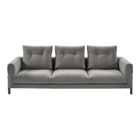 Gray three-seater sofa with plush cushions and a clean, modern design, featuring subtle texture for added depth.