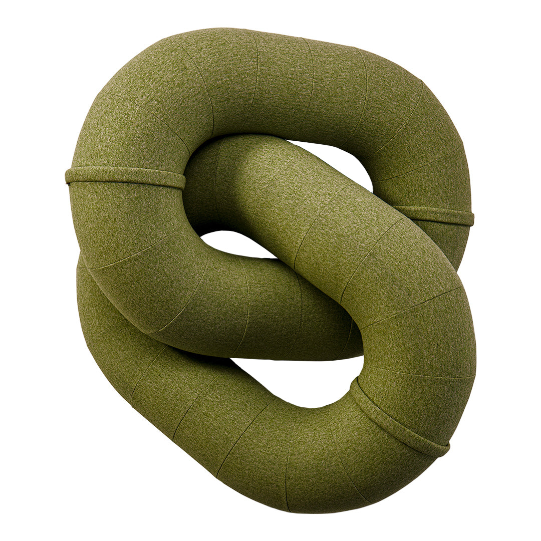Olive green twisted knot design, textured surface with smooth, rounded edges and no additional patterns.
