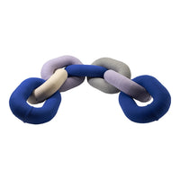 Colorful plush chain toy featuring blue, lavender, gray, and beige links in a soft, textured design.