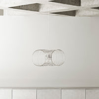 "Modern pendant light with a transparent wire mesh design, featuring a sleek, minimalist look."