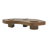Brown curved coffee table with smooth matte finish and minimalist design. Rich, contemporary color enhances modern decor.