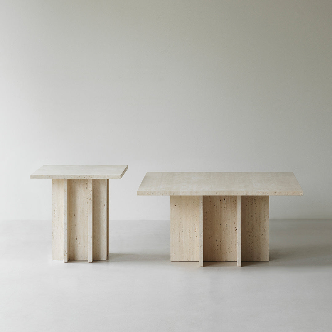 Light oak wood tables with a minimalist design featuring clean lines and smooth surfaces, perfect for modern decor.