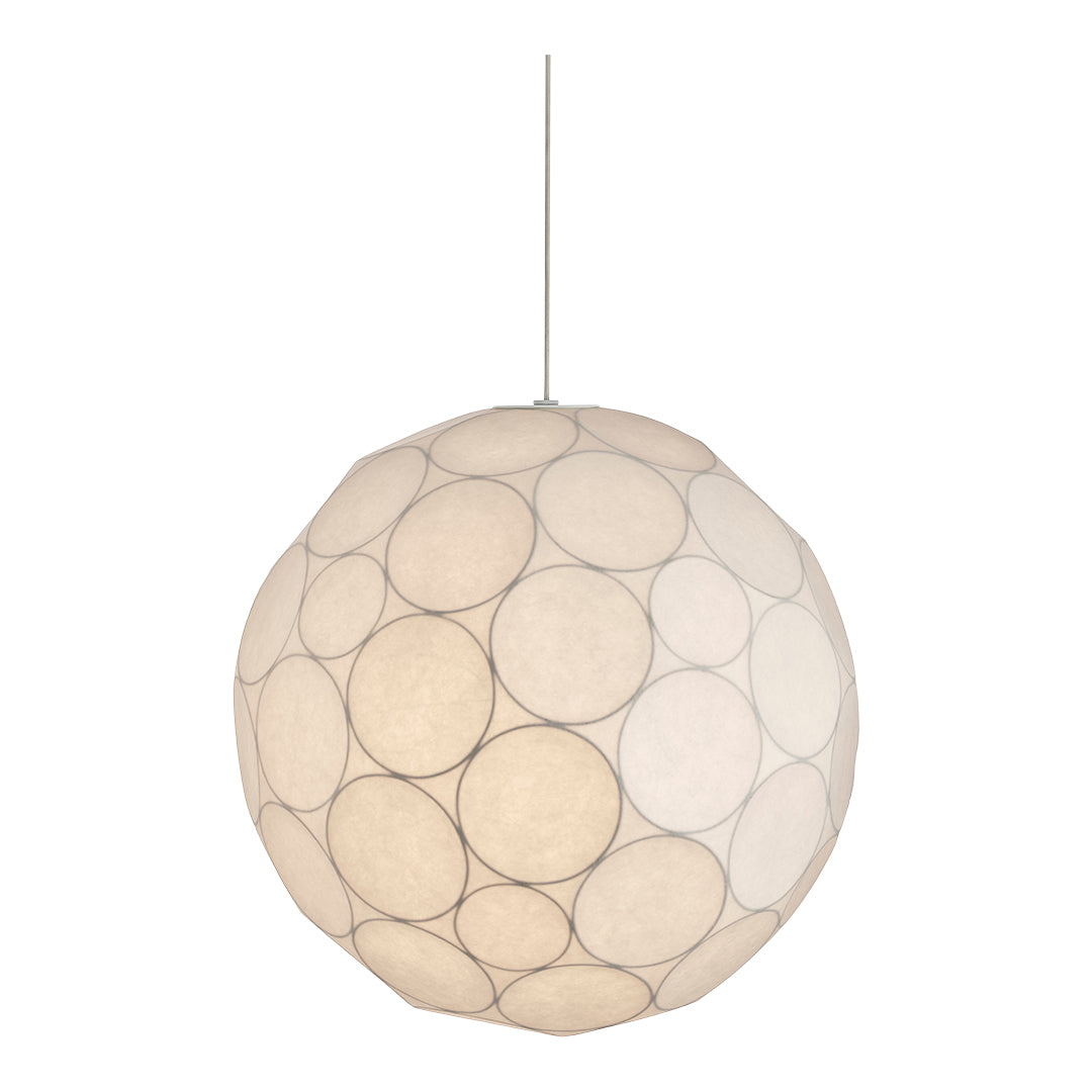White pendant lamp with circular patterns and a soft, textured finish, perfect for modern decor.