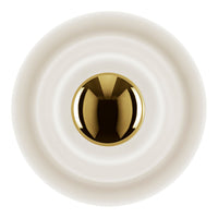 Elegant white circular design with glossy gold center, featuring subtle concentric patterns for a modern aesthetic.