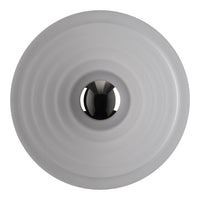 Gray circular lamp shade with smooth concentric ridges and a polished black center, adding modern elegance to any space.