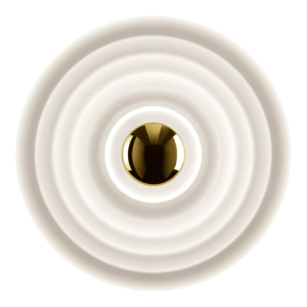 "White concentric circles with a glossy gold center, creating a modern and elegant design."