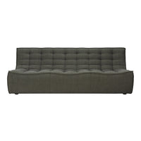 Gray tufted sofa with a sleek, modern design and soft fabric texture. Perfect for contemporary living spaces.