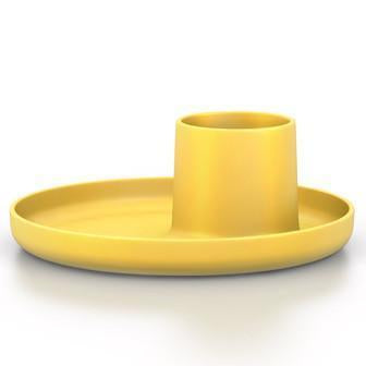 Bright yellow planter with a smooth finish, featuring a circular tray and a cylindrical pot for vibrant decor.