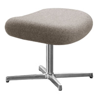 Gray upholstered ottoman with a smooth texture and a sleek chrome base. Modern design for versatile decor.