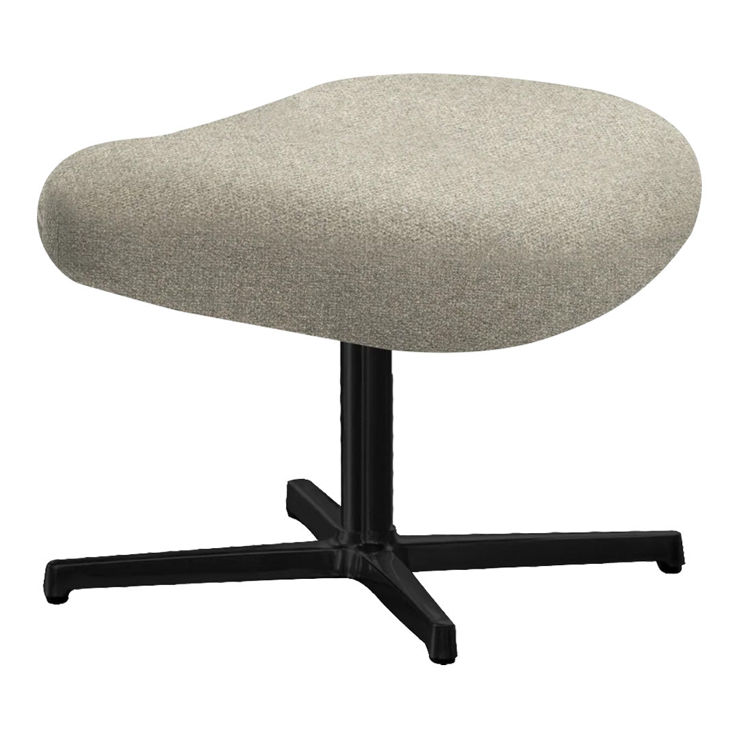 Light gray upholstered stool with a sleek, minimalist design and a black metal base, perfect for modern decor.