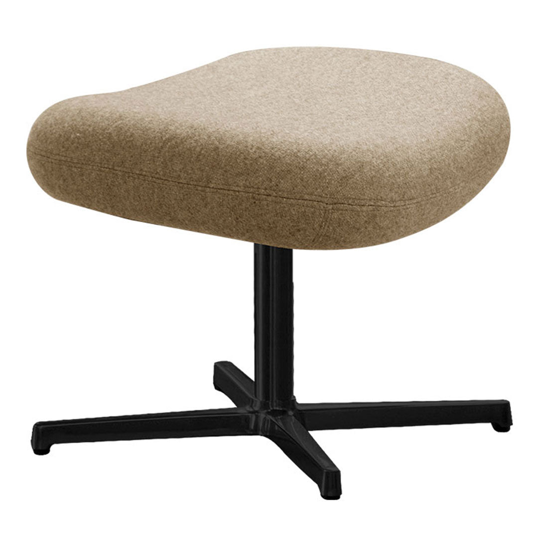 Tan upholstered footstool with a smooth surface and black five-point base, perfect for modern interiors.