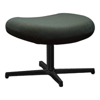 Green upholstered footrest with a smooth, rounded design and a black metal base. Elegant and modern for any decor.