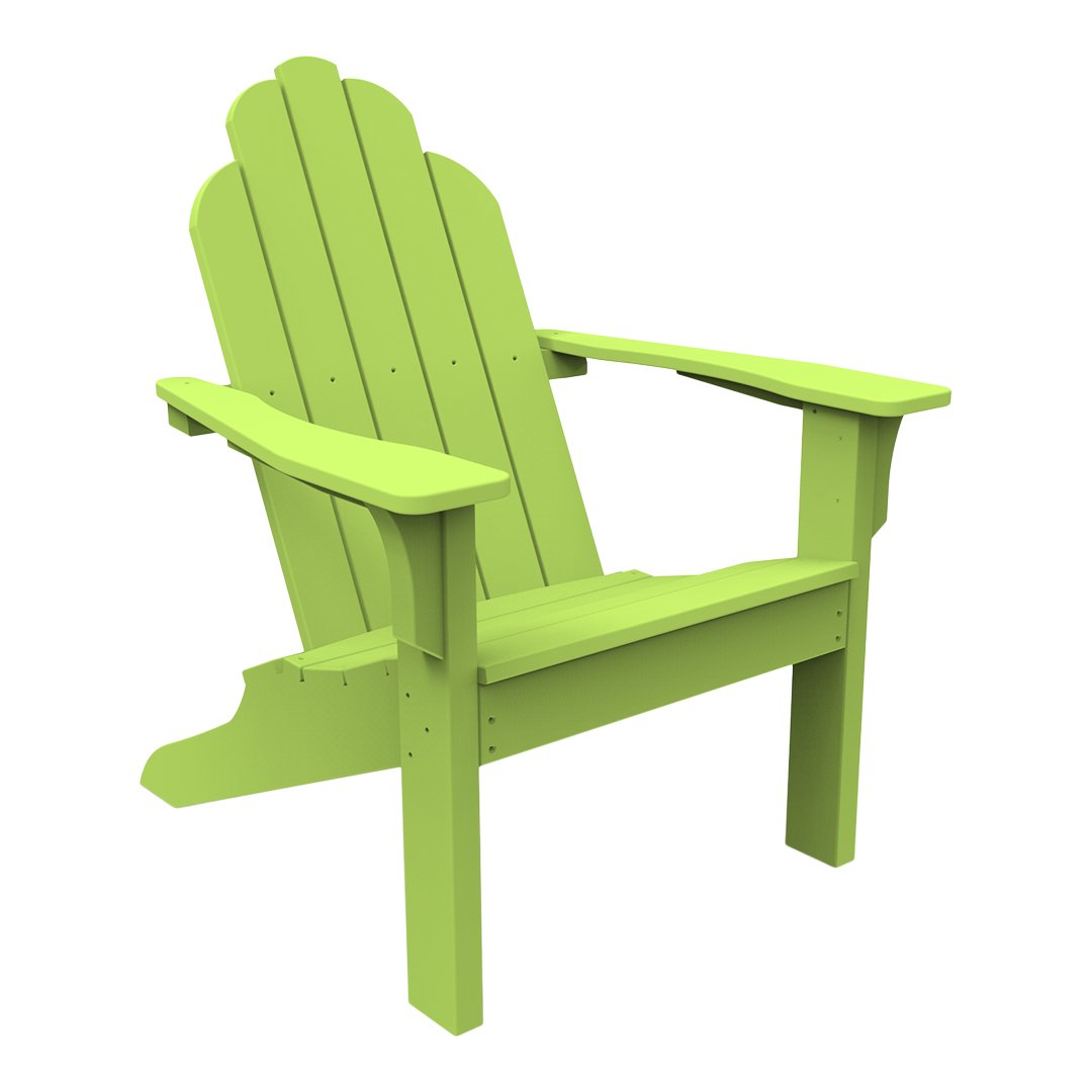 Bright green Adirondack chair with a classic slatted design, perfect for outdoor relaxation.