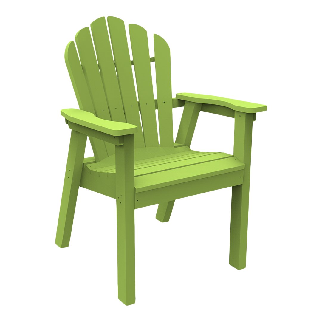 Vibrant green adirondack chair with classic slatted back design, perfect for outdoor relaxation.