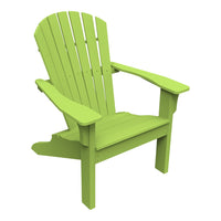 Bright green Adirondack chair with a slatted design, perfect for outdoor relaxation. Modern, vibrant color accentuates any space.