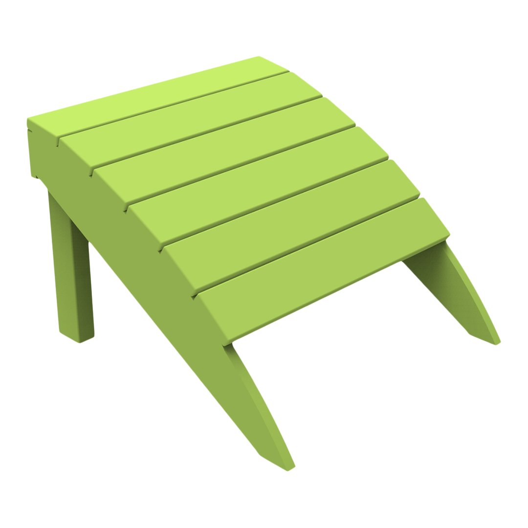 Bright green wooden footrest with a sleek slatted design, perfect for outdoor relaxation.