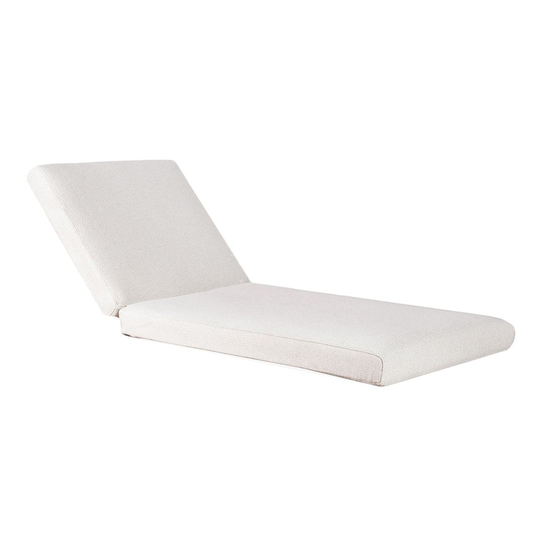White chaise lounge with a minimalist design and smooth texture, perfect for modern decor.