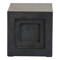 Stylish black square side table with a subtle geometric pattern and smooth, matte finish. Perfect for modern decor.