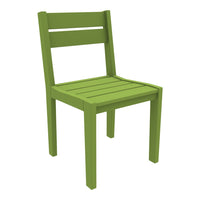 Bright green wooden chair with slatted pattern, perfect for outdoor or casual indoor use.