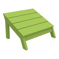 Bright green wooden footrest with slatted surface and sturdy legs, perfect for outdoor relaxation.